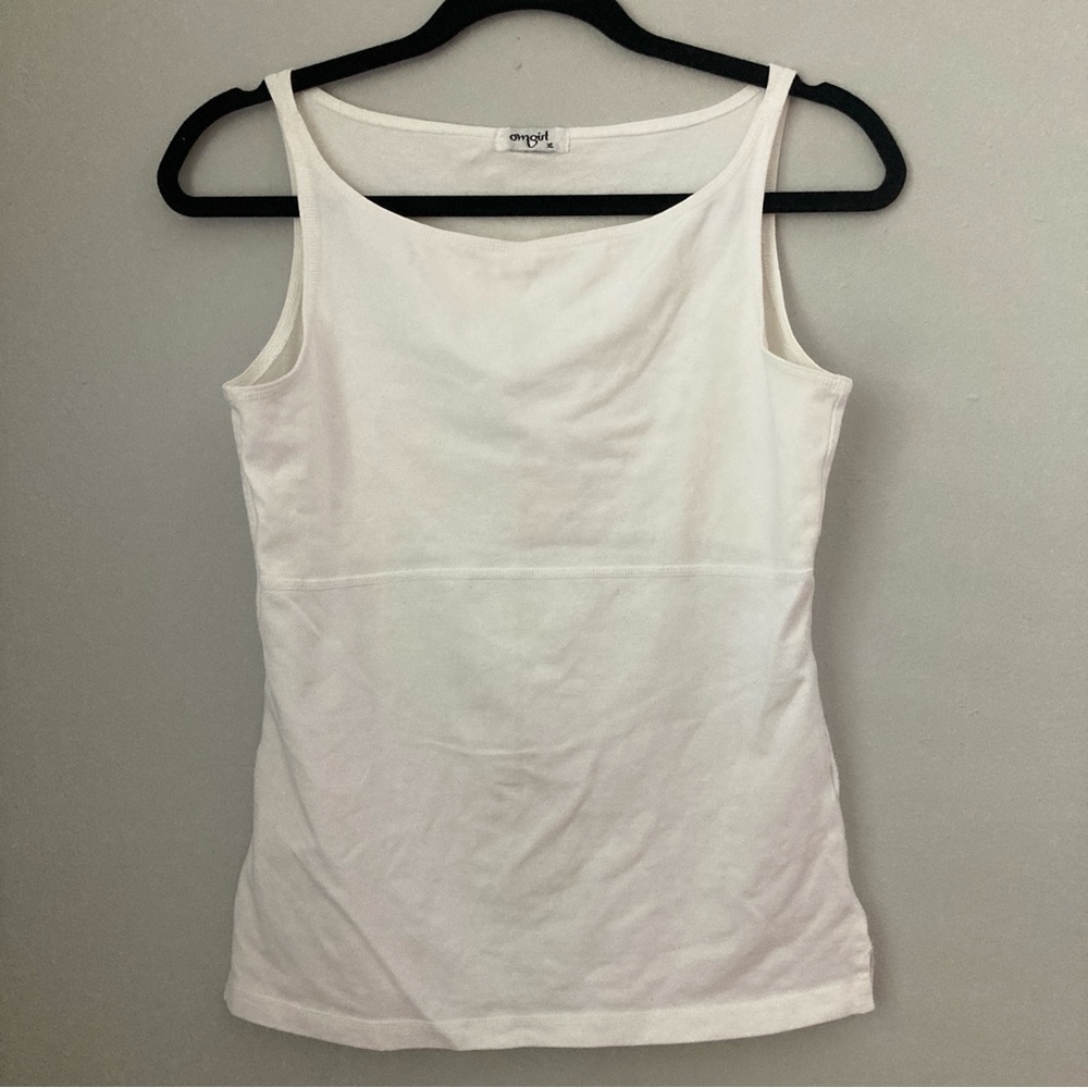 Omgirl white boatneck tank top organic cotton lined top made in USA XL